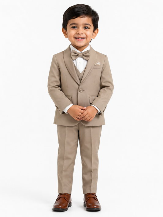 Boys 4-piece tan formal suit set front view