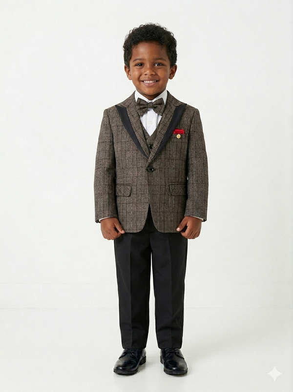 The Little Gentleman's Brown Checkered 5-Piece Tuxedo