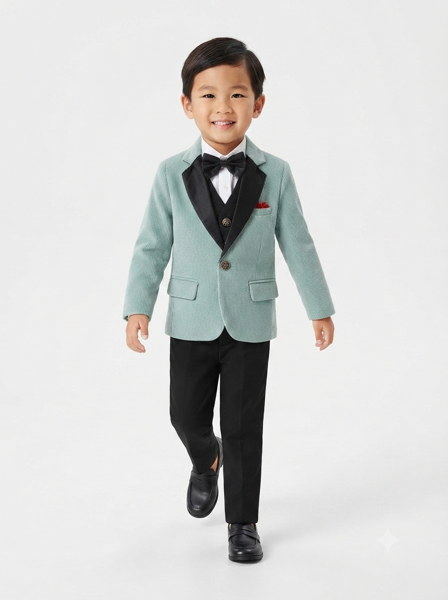 Sophisticated 5-Piece Sage Corduroy Suit Set for Boys