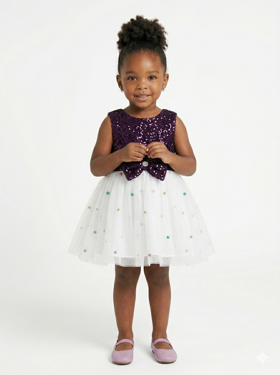 Plum Sparkle & Pearl Petal Dress