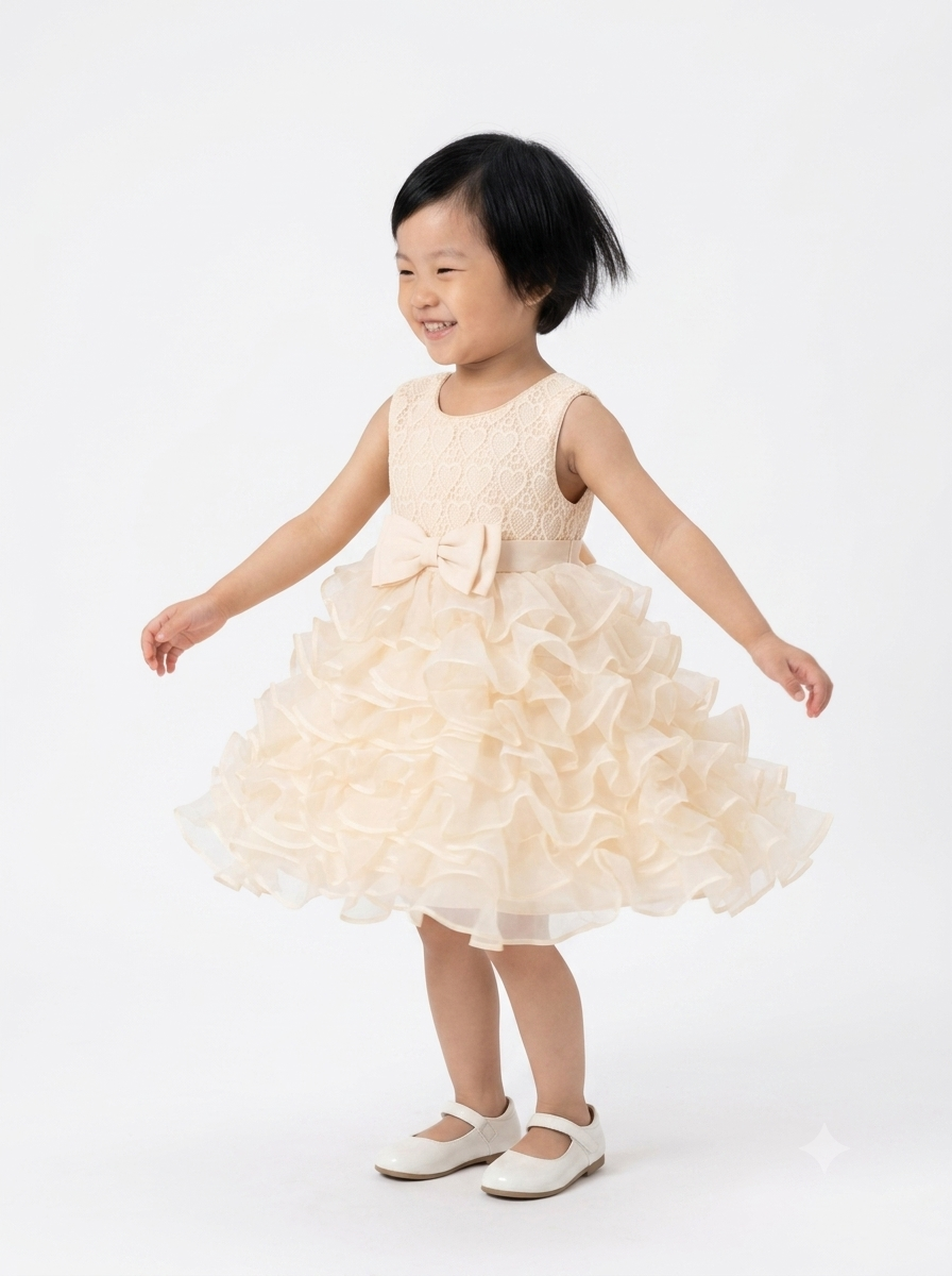 Enchanting Cream Celebration Dress with Voluminous Ruffled Skirt