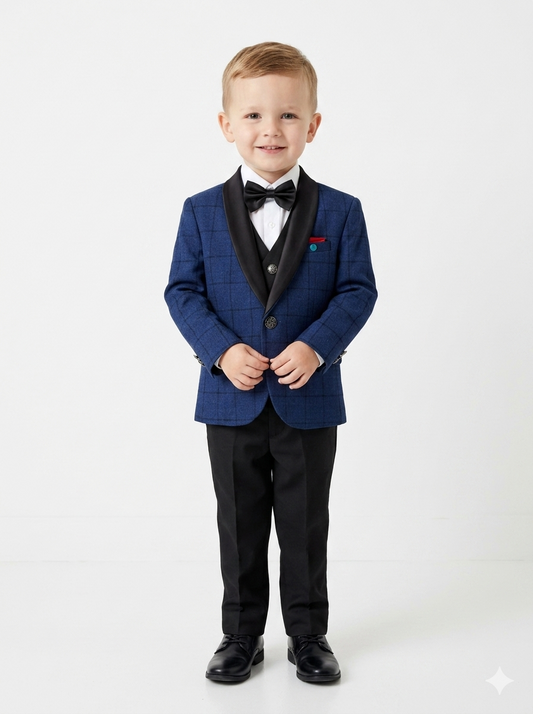 The Little Prince Royal Blue Checkered 5-Piece Tuxedo