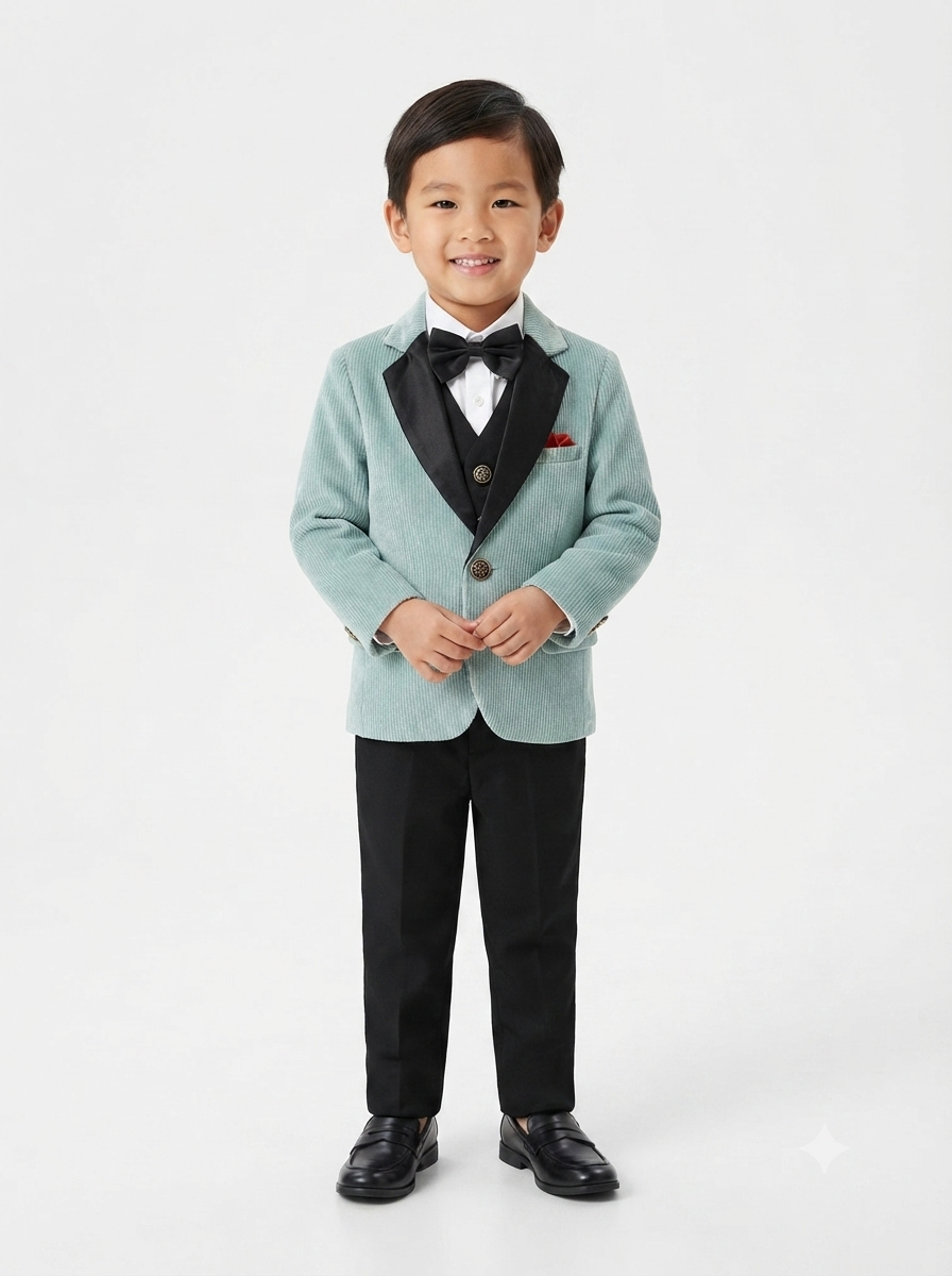 Sophisticated 5-Piece Sage Corduroy Suit Set for Boys