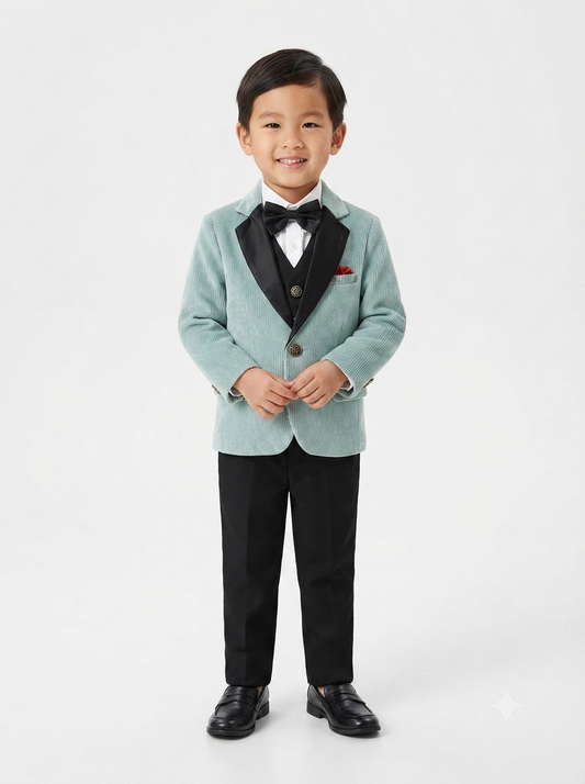 Sophisticated 5-Piece Sage Corduroy Suit Set for Boys