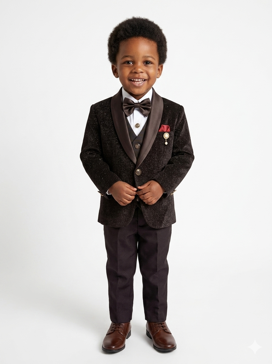 The Little Gentleman's Black Shimmer Corduroy 5-Piece Tuxedo