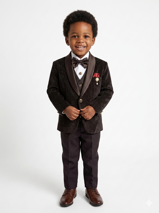 The Little Gentleman's Black Shimmer Corduroy 5-Piece Tuxedo