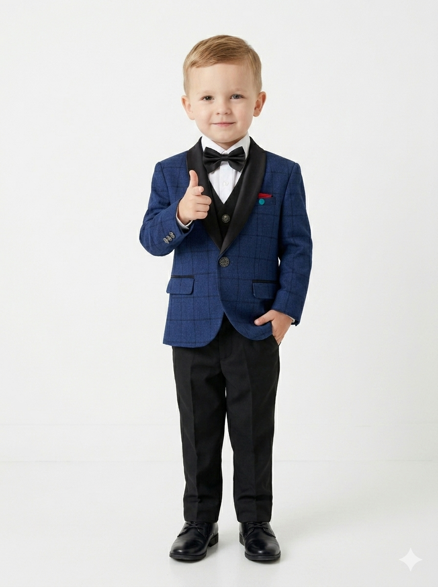 The Little Prince Royal Blue Checkered 5-Piece Tuxedo