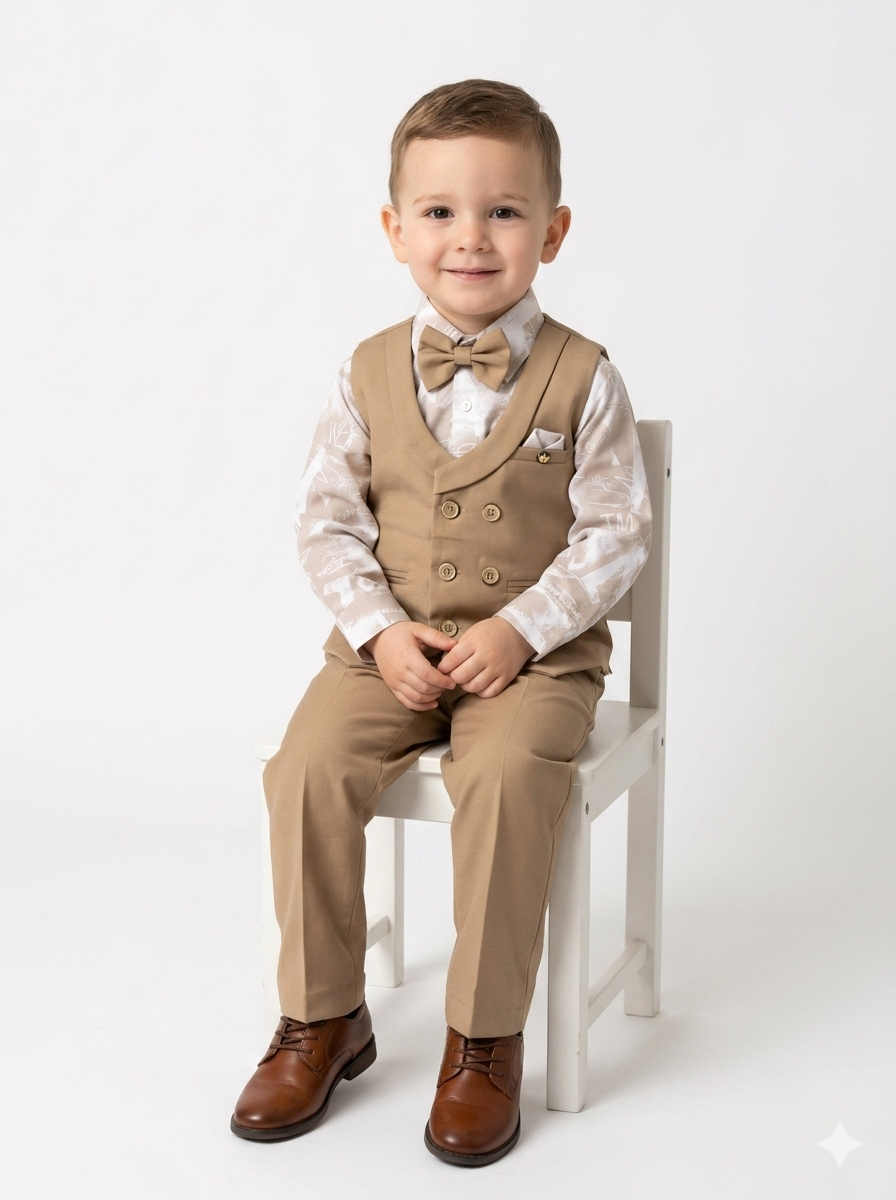 The Little Sunshine Beige 4-Piece Vest & Abstract Print Set