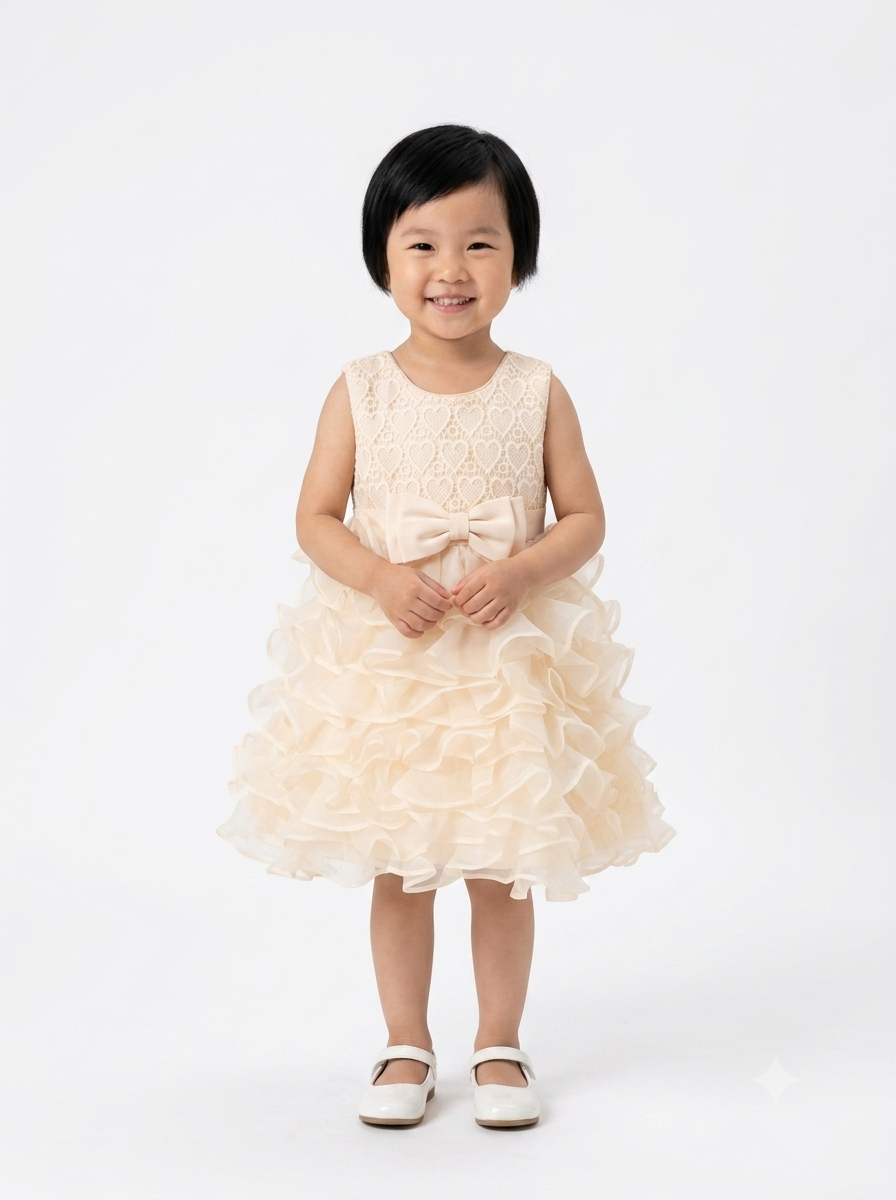 Enchanting Cream Celebration Dress with Voluminous Ruffled Skirt