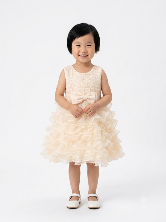 Enchanting Cream Celebration Dress with Voluminous Ruffled Skirt