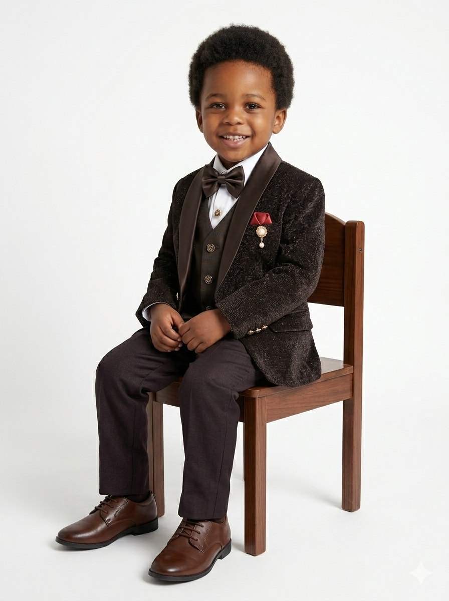 The Little Gentleman's Black Shimmer Corduroy 5-Piece Tuxedo