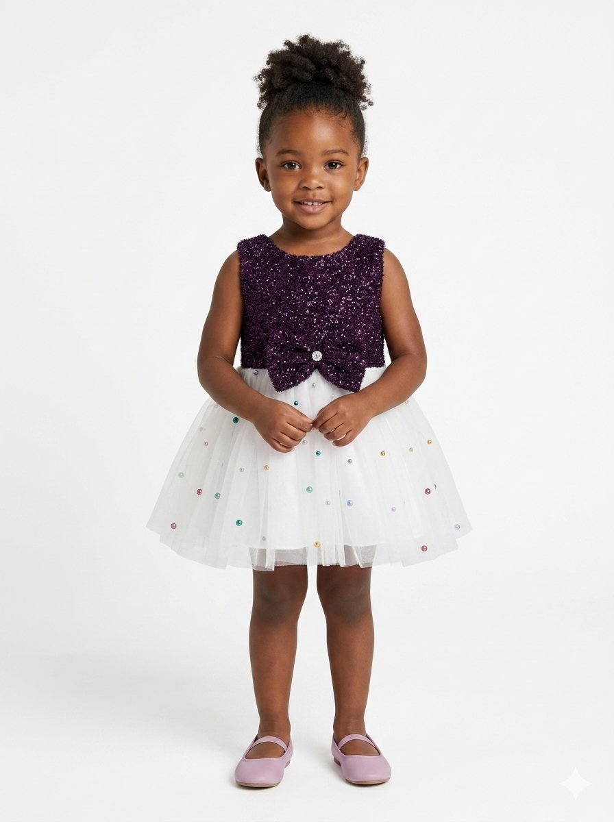Plum Sparkle & Pearl Petal Dress